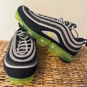 Nike Kids Air Max 97 Black and Gray with Neon Green Accents